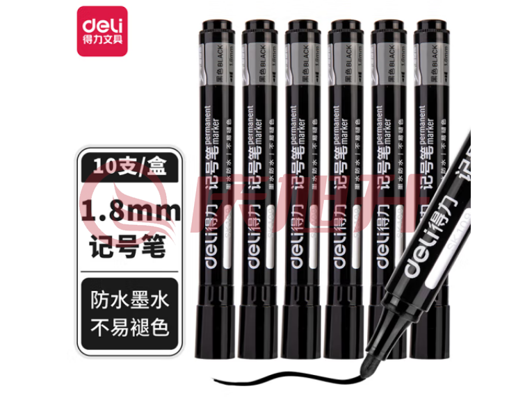 得力(deli)SK109单头细杆1.8mm记号笔 油性笔 黑色10支/盒装 SKU：QXS00303