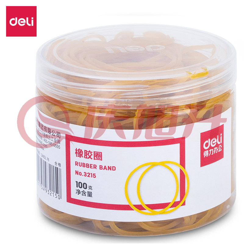 得力3215橡胶圈(黄)(100g/筒) SKU：QXS00171