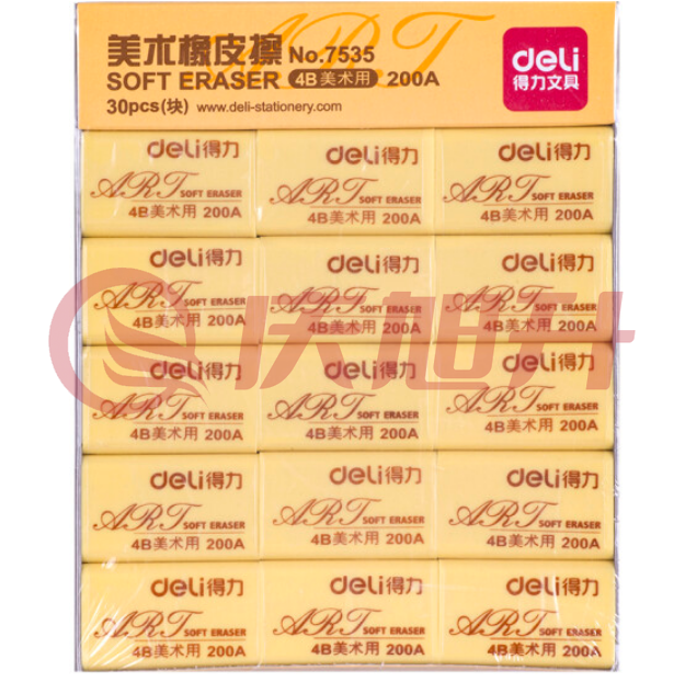 得力(deli)7535 4B黄色学生橡皮擦 美术橡皮擦学生用品 30块/盒 1块装 SKU：QXS00040