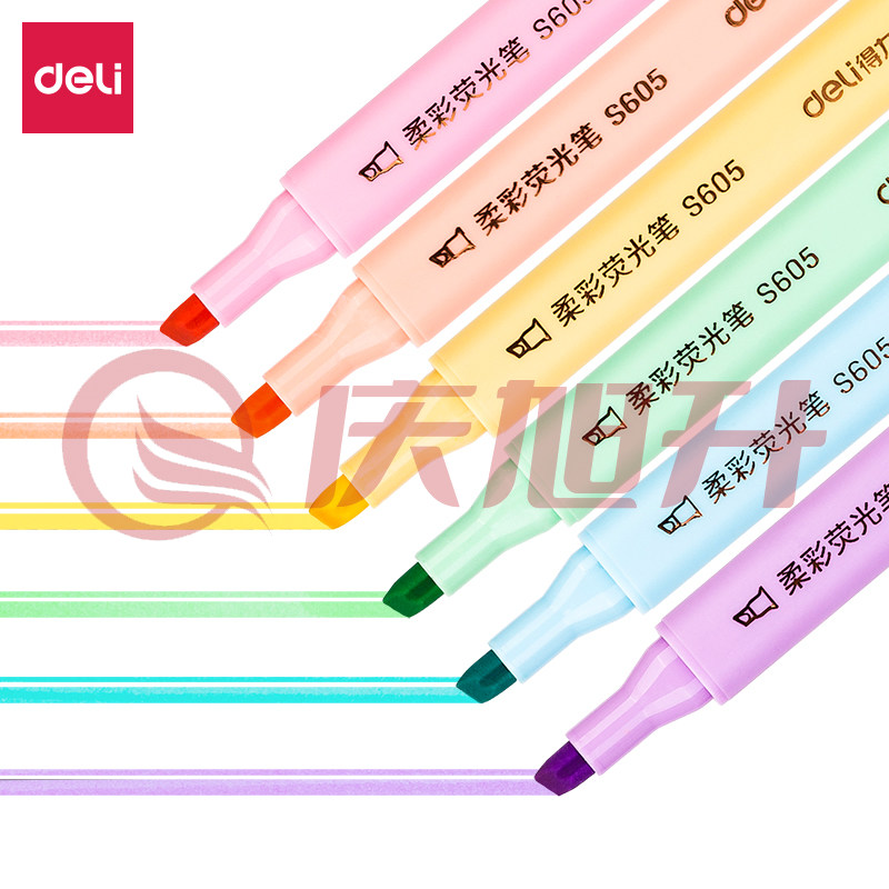 得力S605柔彩三角杆荧光笔(混)(盒) SKU：QXS00231