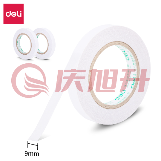 得力30434小卷芯棉纸双面胶带9mm*10y*80um(白色)(2卷/袋) （袋） SKU：QXS01027