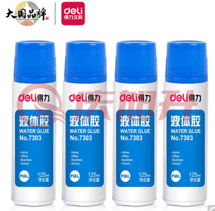 得力(deli)125ml高粘度液体胶 学习办公通用胶水 4只装 办公用品 33097 SKU：QXS01510