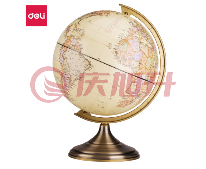 得力(deli)2177双面刻度仿古世界地球仪20cm(黄)(台) SKU：QXS03469