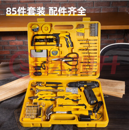 得力(deli) 85件家庭用锂电钻套装五金工具组套DL1085L SKU：QXS05469