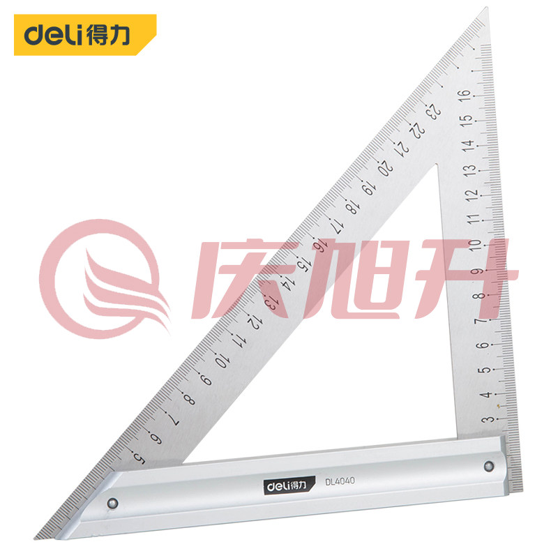 得力DL4040 不锈钢三角尺直角尺木工钢板尺加厚45度钢板尺200mm SKU：QXS07223