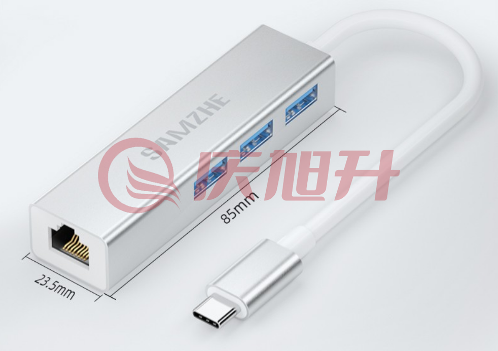 山泽Type-C转百兆有线网口网卡USB2.0转换器HUB分线器适用于电脑网线接口扩展坞转接头白UWH07 SKU：QXS06319