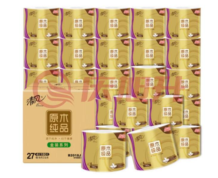 清风卷纸B2018JE27N 金装 4层180克卫生纸巾27卷/箱 SKU：QXS07042