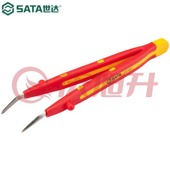 世达（SATA）03183 VDE绝缘弯尖横齿镊子159MM SKU：QXS07632