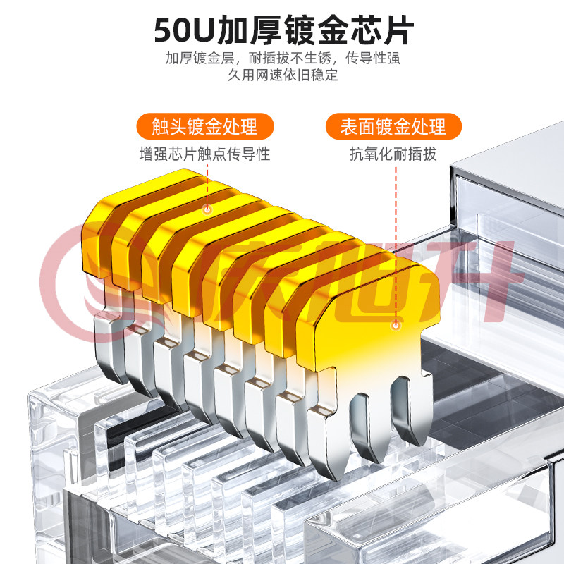 山泽（SAMZHE） WJ7100U 七类屏蔽网络水晶头 RJ45 50U镀金 100个装 SKU：QXS06687