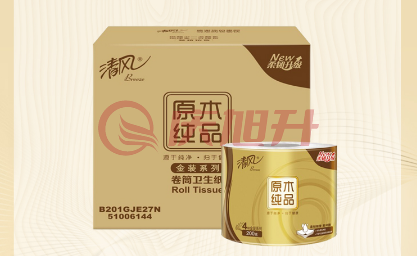 清风有芯卷纸B201GJE27N 4层加厚200克卫生纸*27卷/箱 SKU：QXS07037