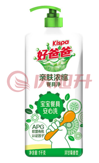 好爸爸Kispa 餐具净1kg 洋甘菊香味 99%除菌 去油亲肤浓缩洗洁精 婴童餐具奶瓶果蔬清洁剂 APG洁净因子 SKU：QXS10284