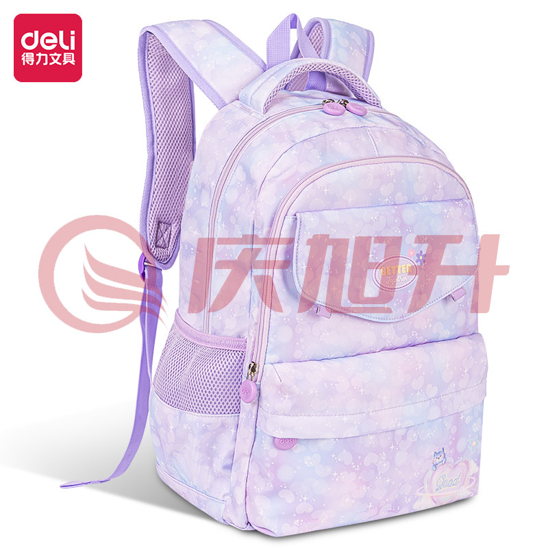 得力BB106 超轻面料梦幻女生卡通2210系列紫学生书包(紫)(个) SKU：QXS09738