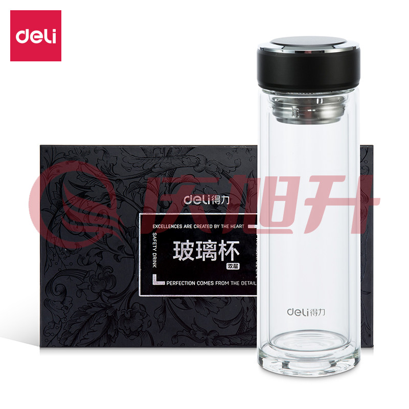 得力8978玻璃杯(黑)320ml盖子锌合金氧化 SKU：QXS11319