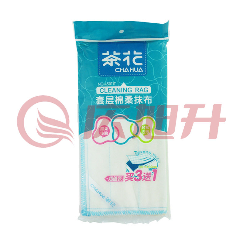 茶花 45011T 套层棉柔抹布（买3送1） 30*30 随机色 SKU：QXS11409