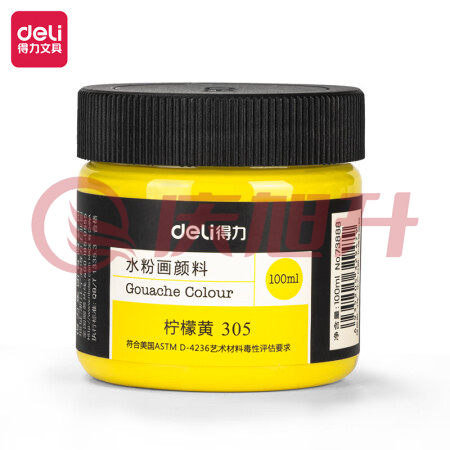 得力(deli) 水粉颜料 100ml大容量瓶装画画美术专用 305柠檬黄 SKU：QXS12067