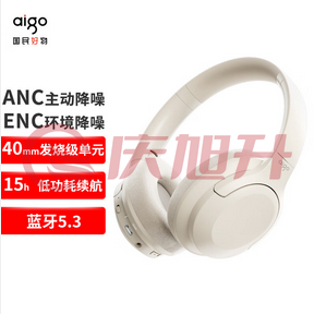 aigo爱国者 WY100 头戴式无线蓝牙耳机 降噪耳机 蓝牙5.3 音乐运动游戏耳机 苹果华为小米手机通用 米白色 SKU：QXS13646