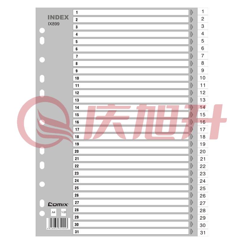 齐心IX899 易分类 月度索引纸 A4 31页1-31 11孔 PP 灰色   DBJ202302251024590 SKU：QXS14257